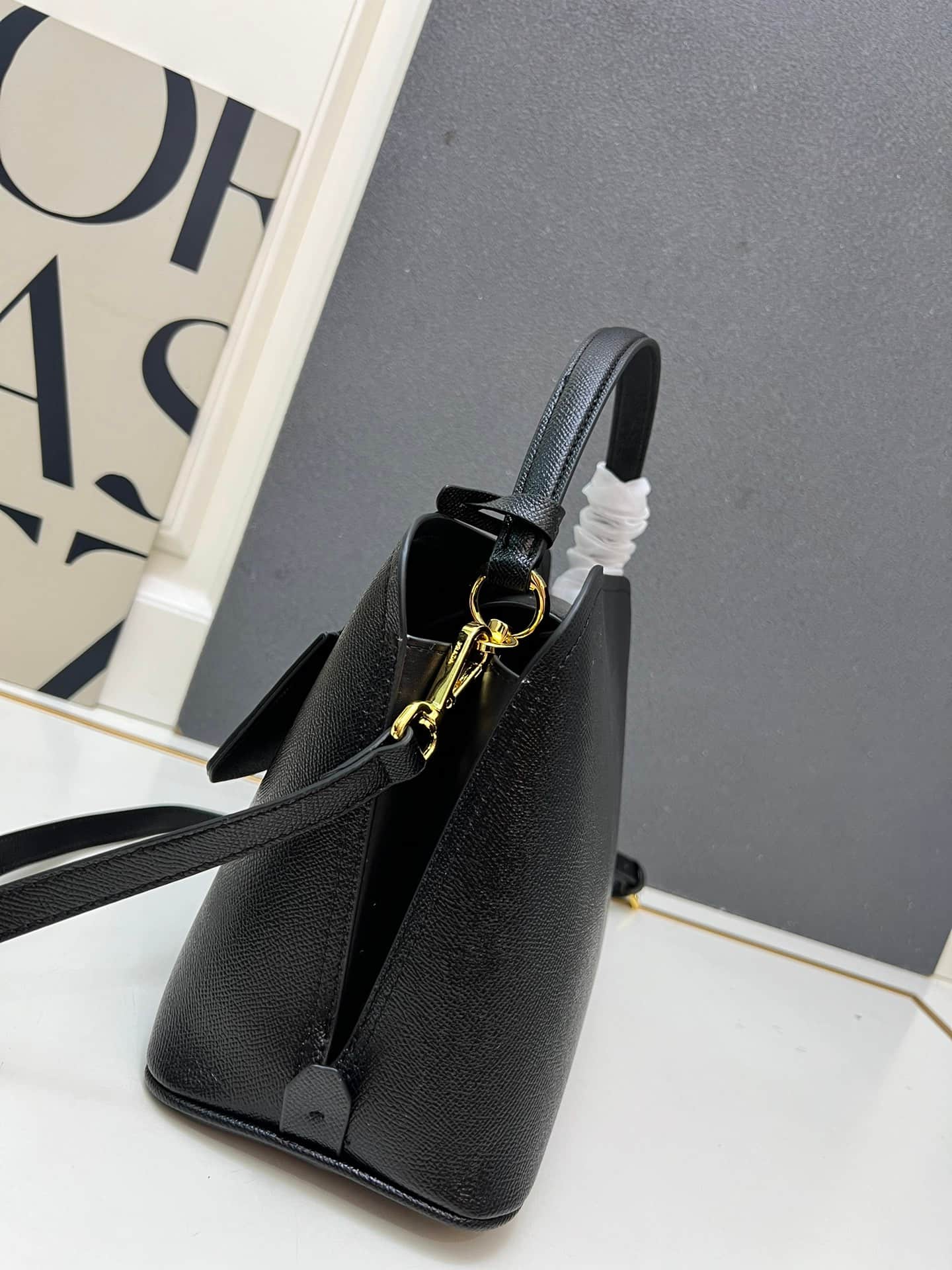 Prada Saffiano Leather Matinée Handbag Black