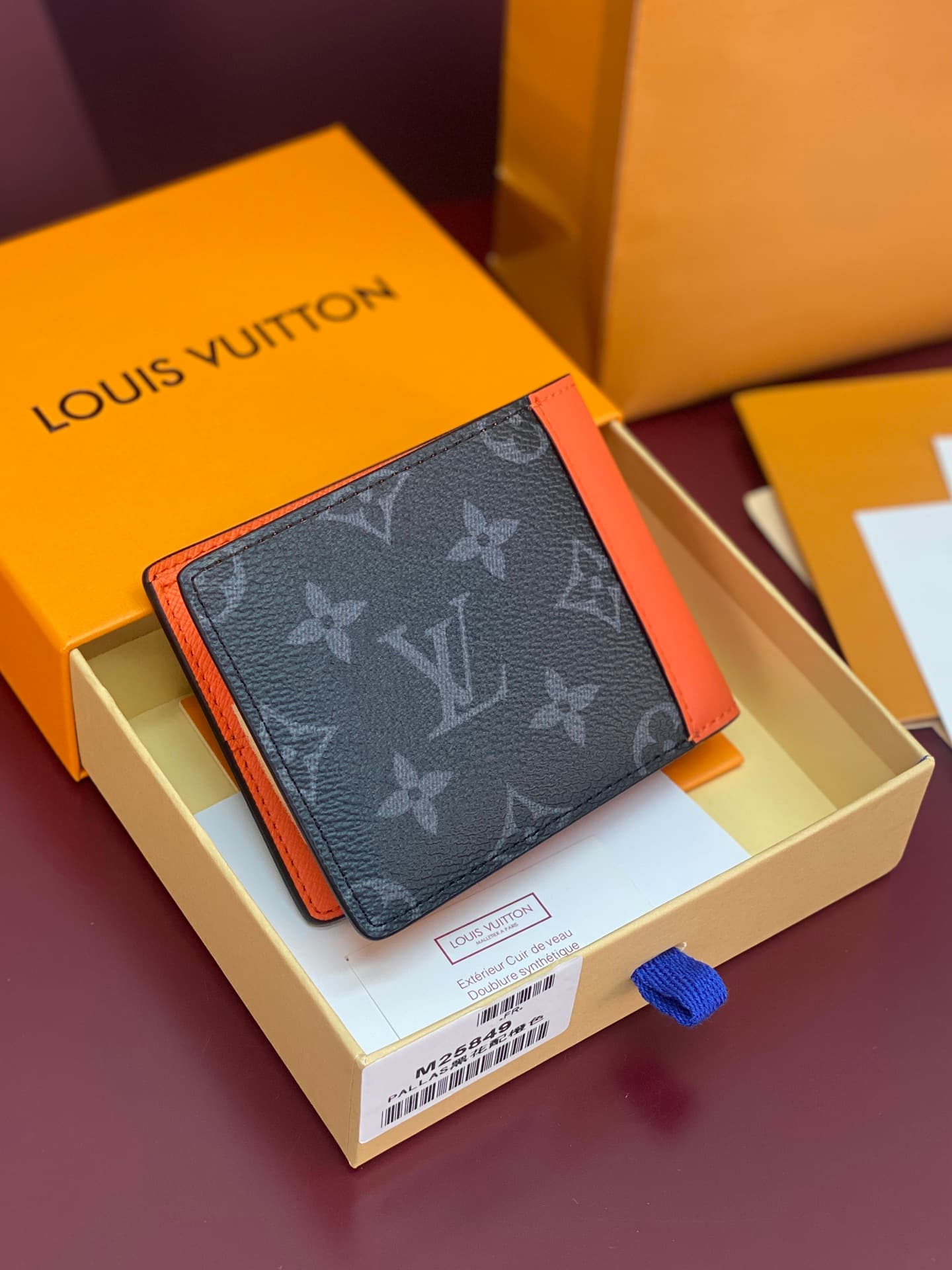Louis Vuitton Slender Wallet Monogram Eclipse coated canvas M25849 Sunrise Orange High