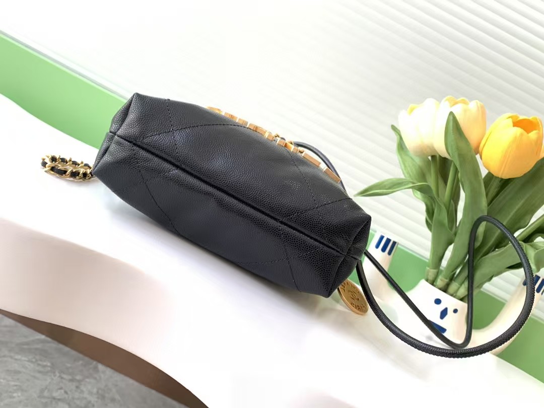 Chanel 22 MINI HANDBAG Shiny Grained Calfskin, Enamel & Gold-Tone Metal Black AS3980 High