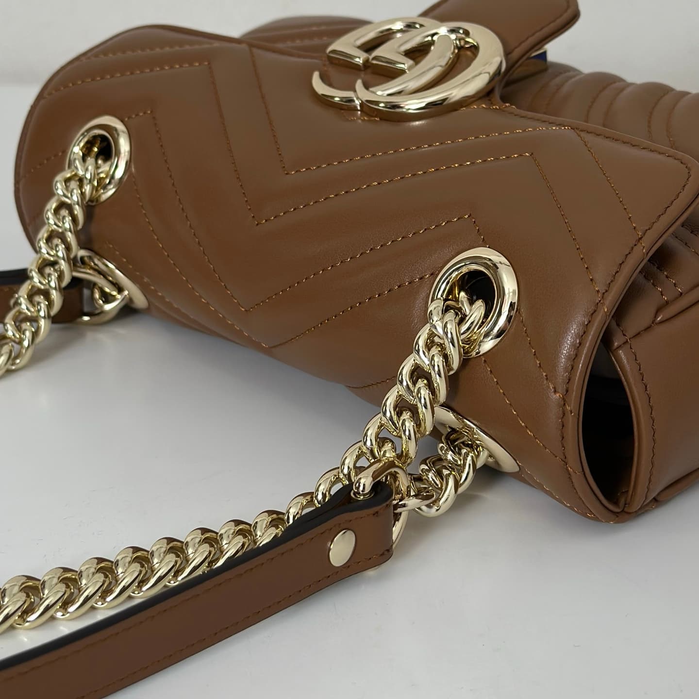 GG Marmont mini matelassé shoulder bag brown leather 446744 high