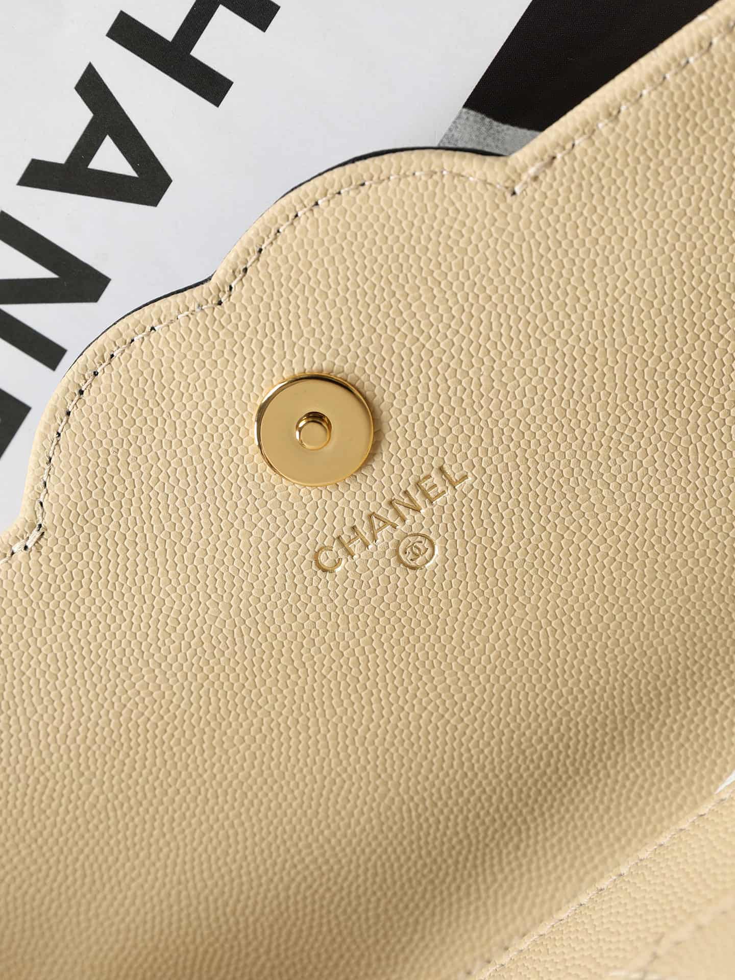 Chanel Wallet on Chain Shiny Grained Calfskin Lambskin & Gold-Tone Metal Beige AP5455 A