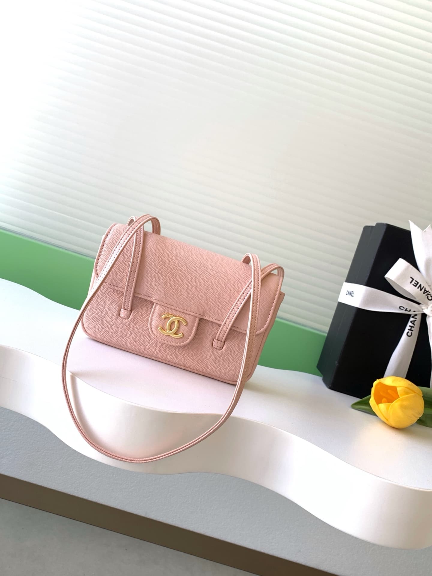Chanel Clutch with Leather Strap Grained Shiny Calfskin & Gold-Tone Metal Pink AP5068 A