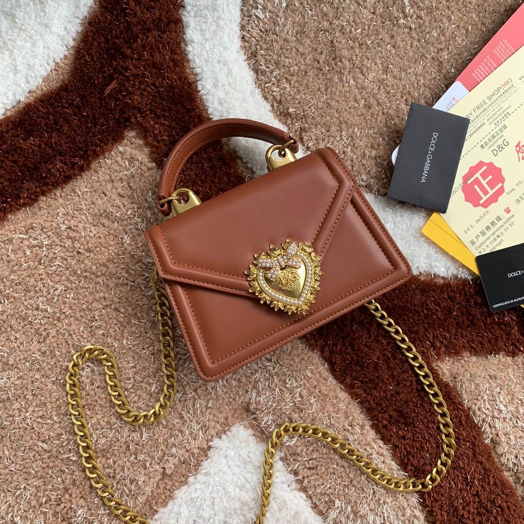 Dolce & Gabbana Small Devotion bag in smooth calfskin in Caramel High