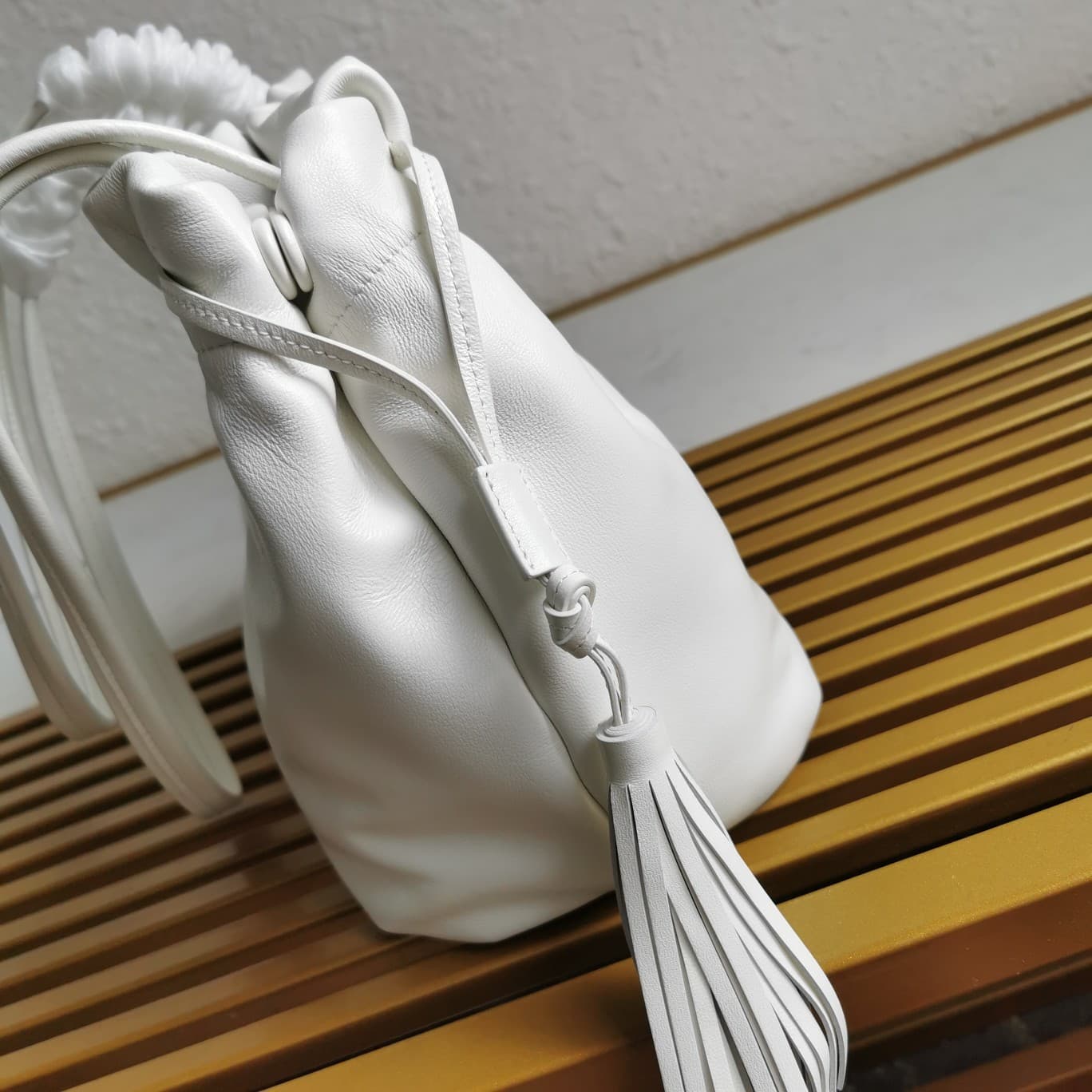 Prada Nappa Drawstring Tote Bag Lambskin White 1BG541 High