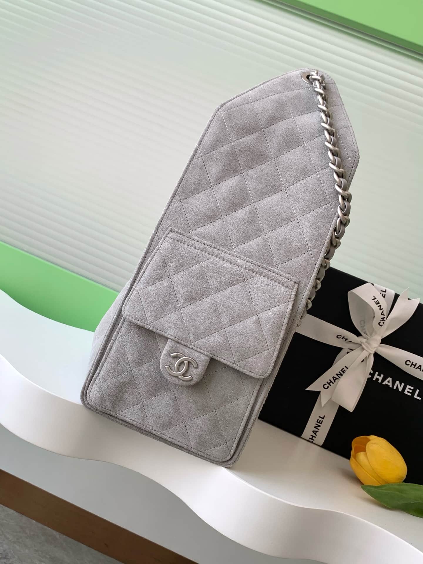 Chanel 25 Medium Hobo Medium handbag AS5311 Suede & Silver-tone Metal Grey High