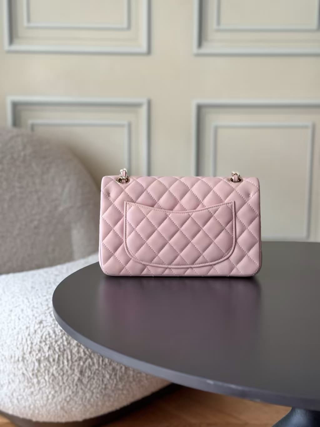 Chanel Small CLASSIC HANDBAG Lambskin Gold-Tone Metal Pink 1117 TOP
