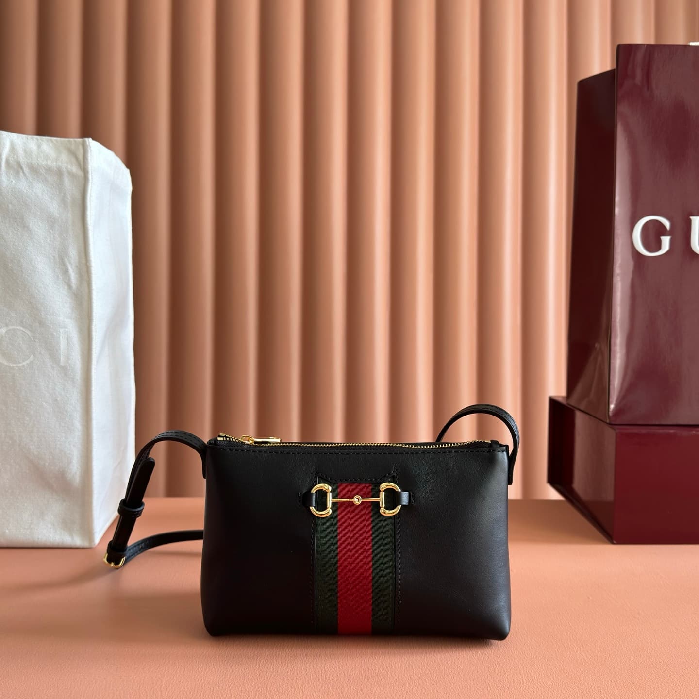 Gucci Horsebit Web small shoulder bag Black soft refined leather 867130 High