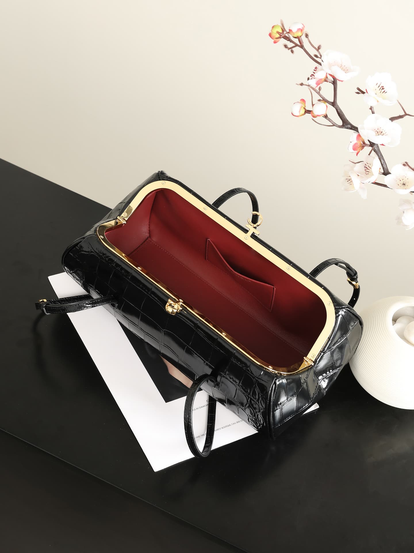 Chanel Crocodile-embossed Calfskin Coco Bowling Bag & Gold-Tone Metal 6434 A