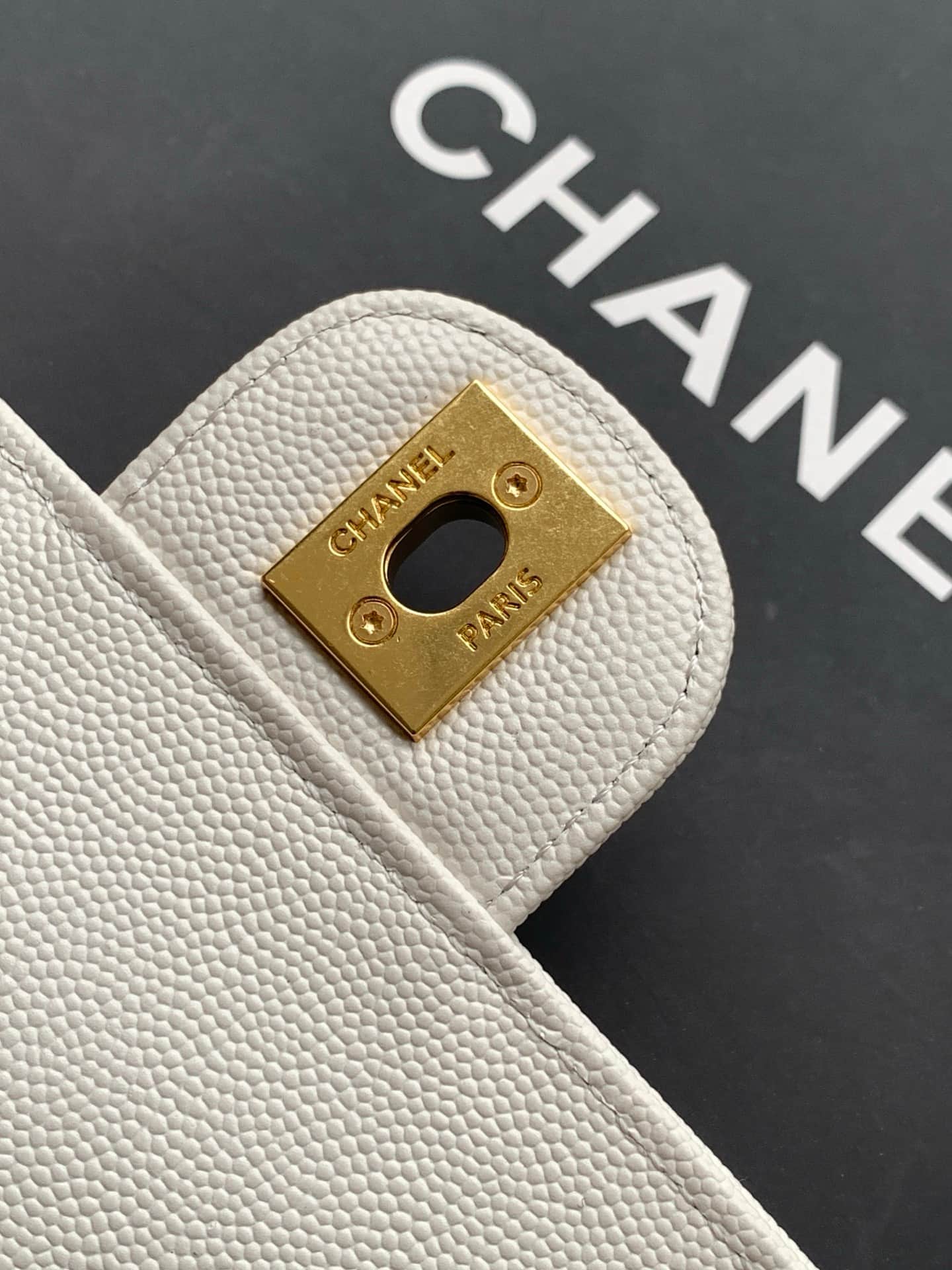 Chanel Small Flap Bag Grained Shiny Calfskin & Gold-Tone Metal AS6130 White High