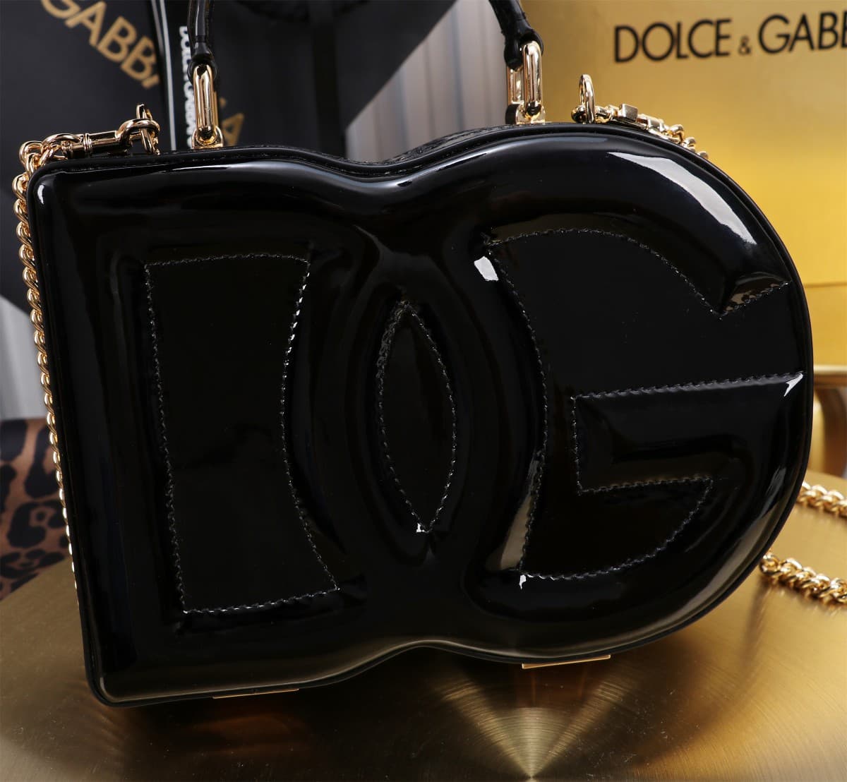 Dolce & Gabbana black patent leather DG Logo handbag high