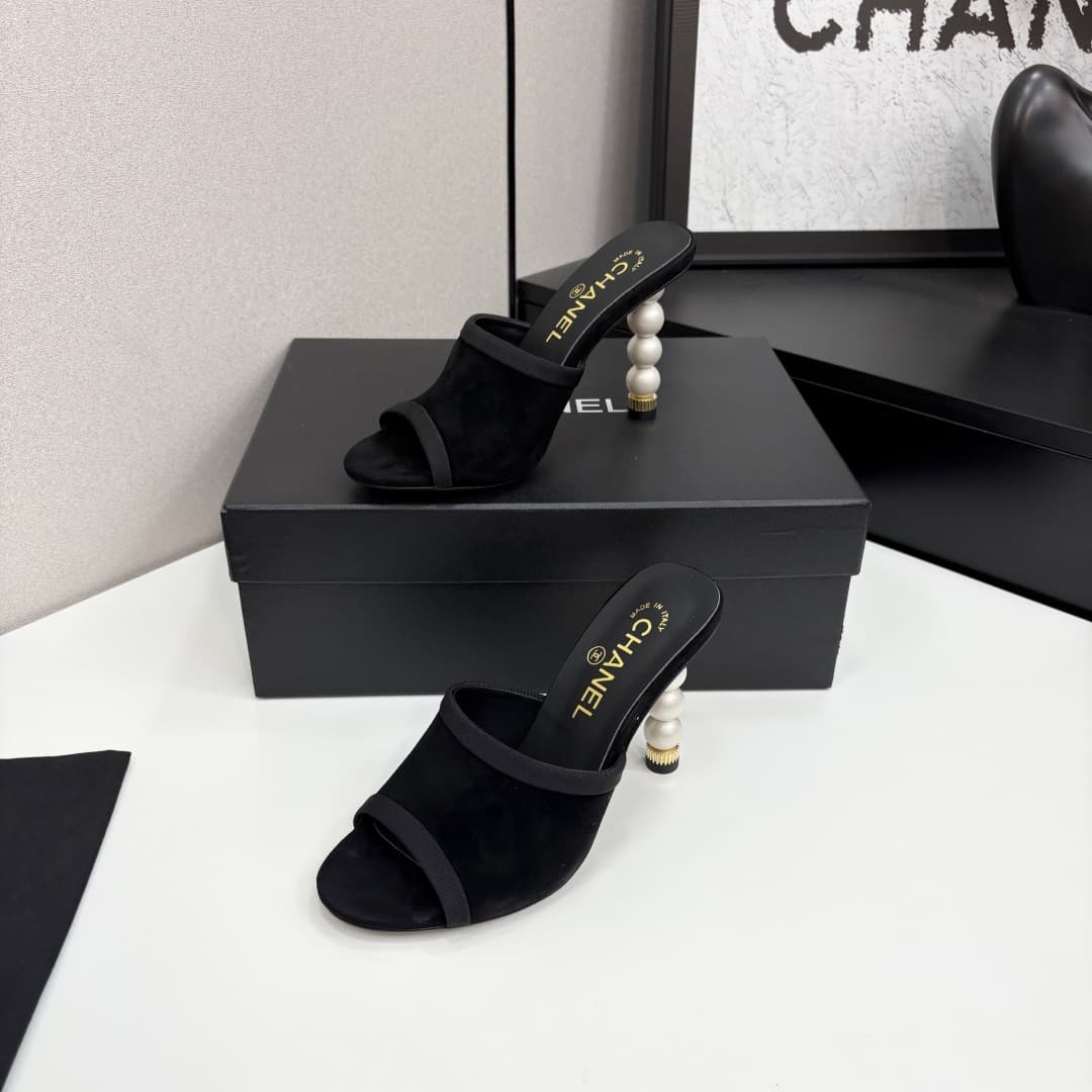 Chanel Lambskin Grosgrain Cap Toe Pearl Mule Shoes Women