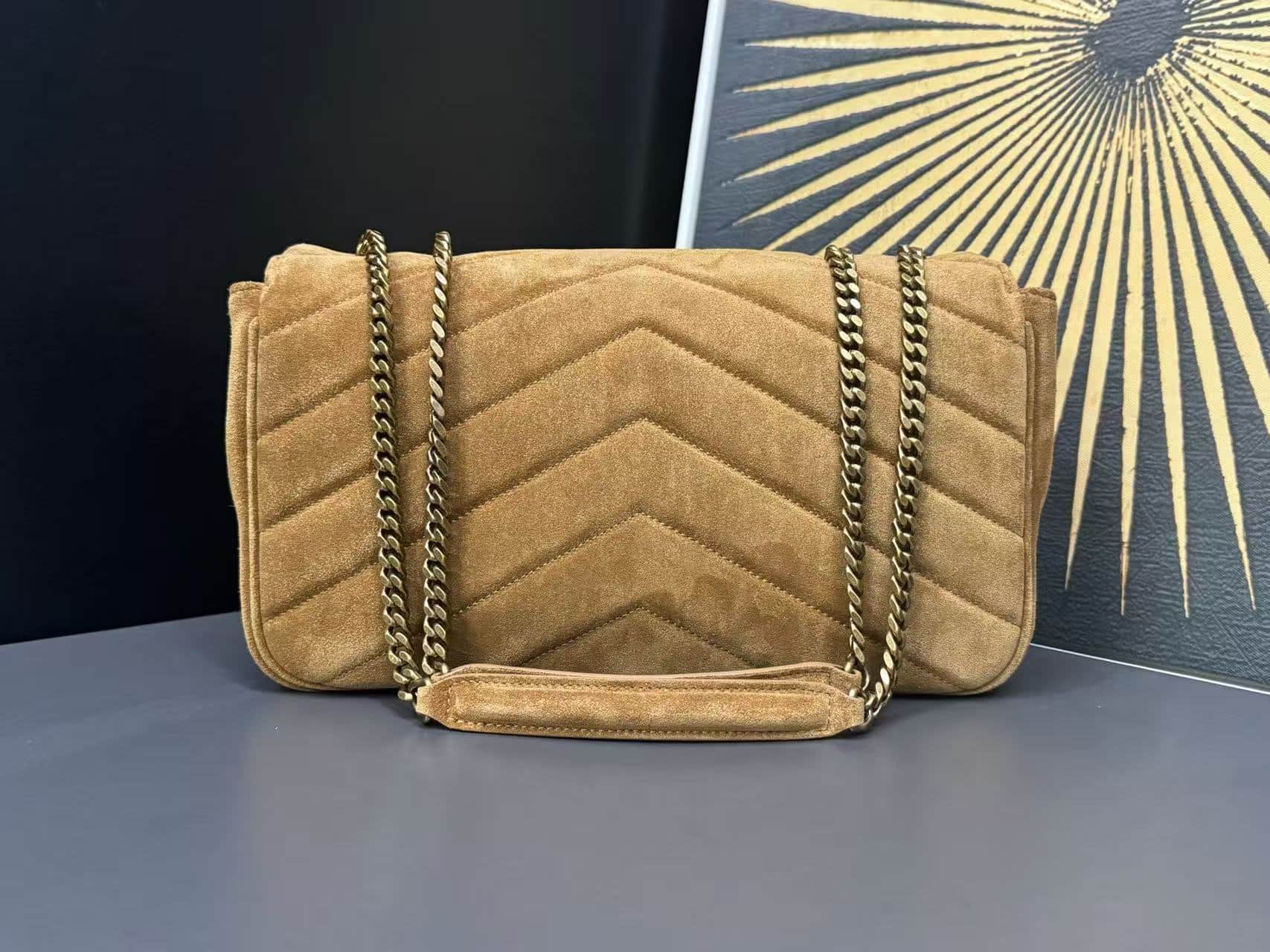 Saint Laurent LOULOU Medium in MATELASSÉ Suede Caramel Cognac High