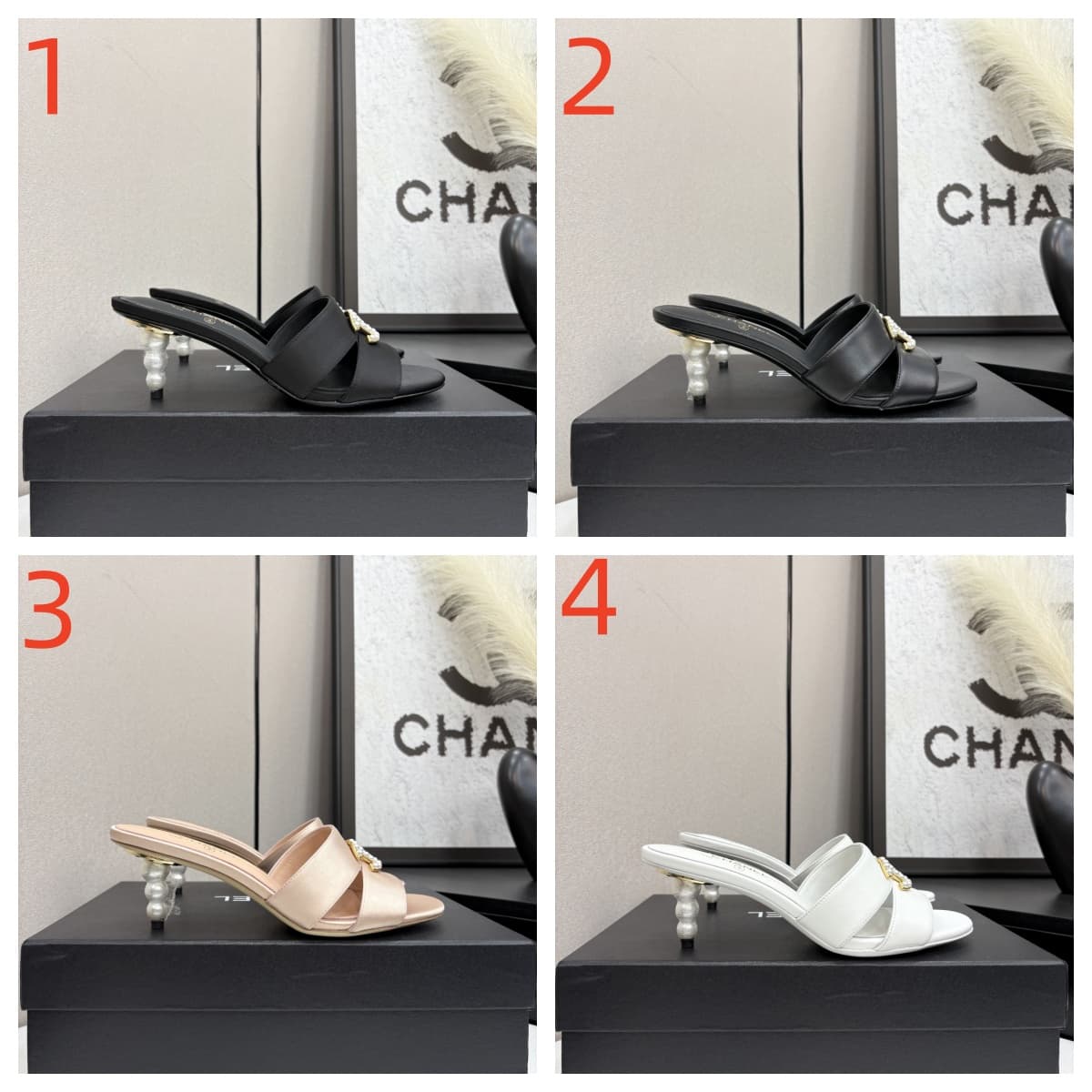Chanel Patent Lambskin Pearl Mules Shoes Women