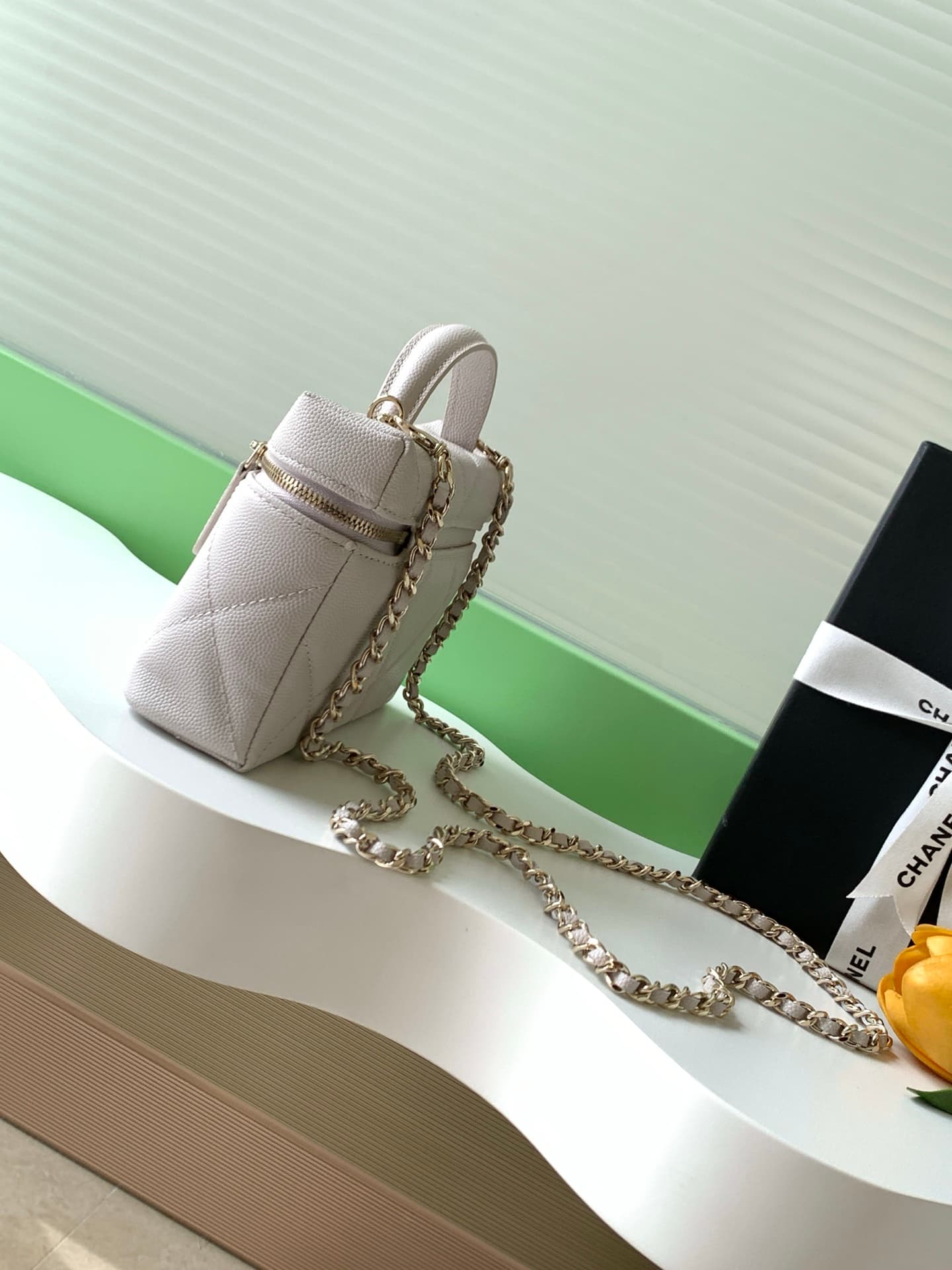 Chanel Vanity with Chain Grained Shiny Calfskin & Gold-Tone Metal Beige AP4936 A