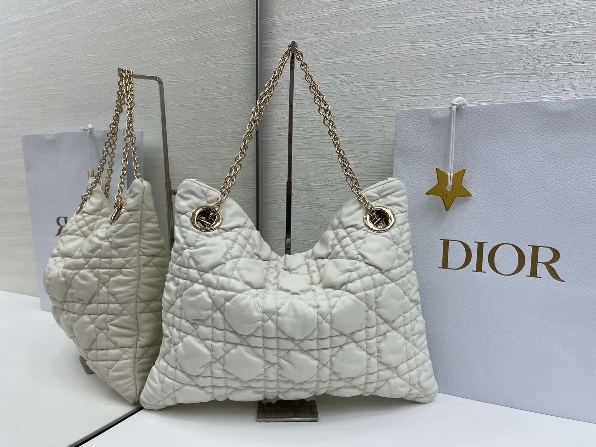 Medium Dior Crunchy Bag White Puffy Macrocannage Calfskin High