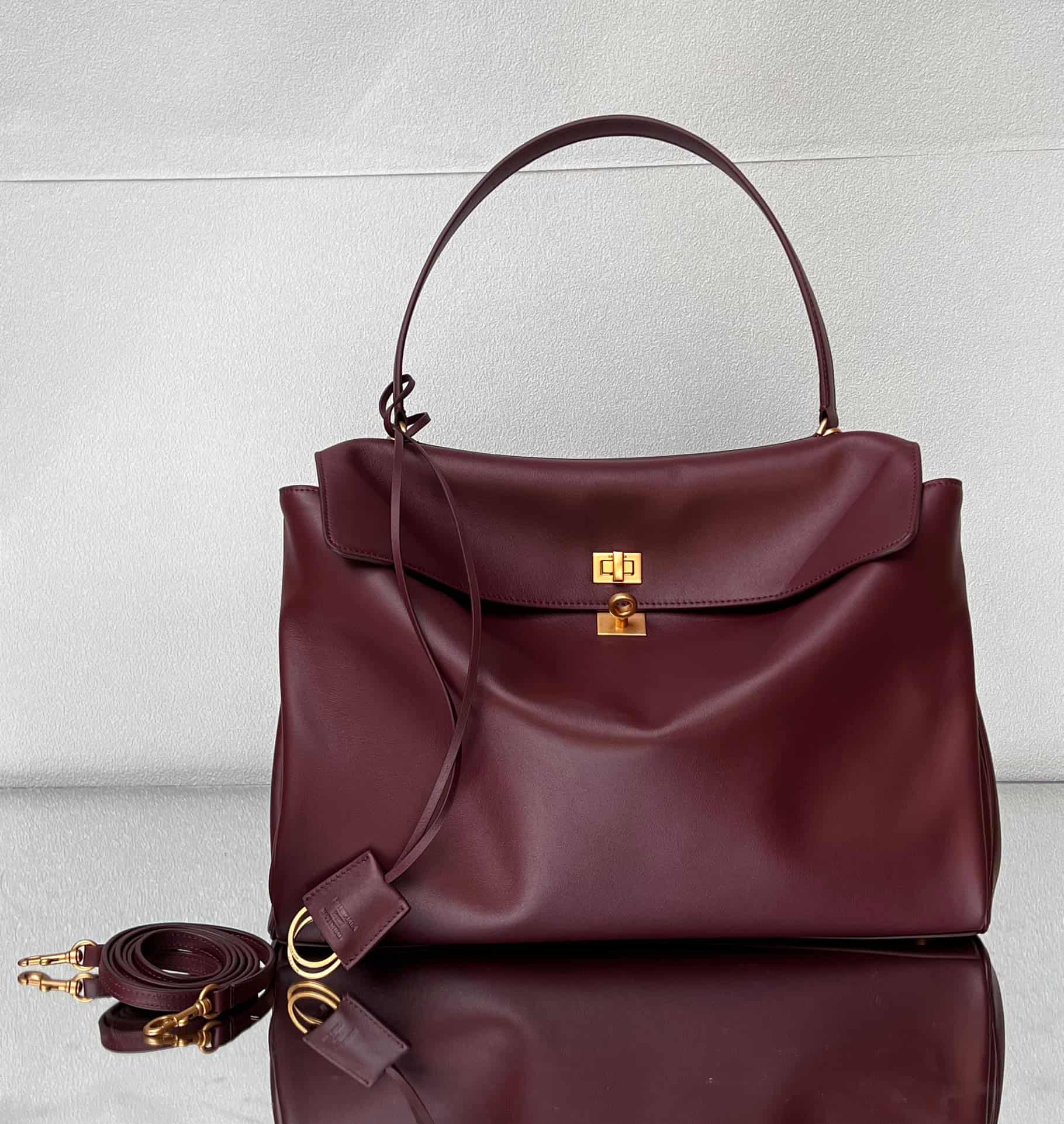 Balenciaga Rodeo Large Bag in Dark Burgundy Leather With Gold-Tone Metal TOP