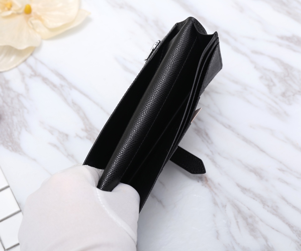 Hermes Bearn Gusset Wallet Epsom Calfskin Black High