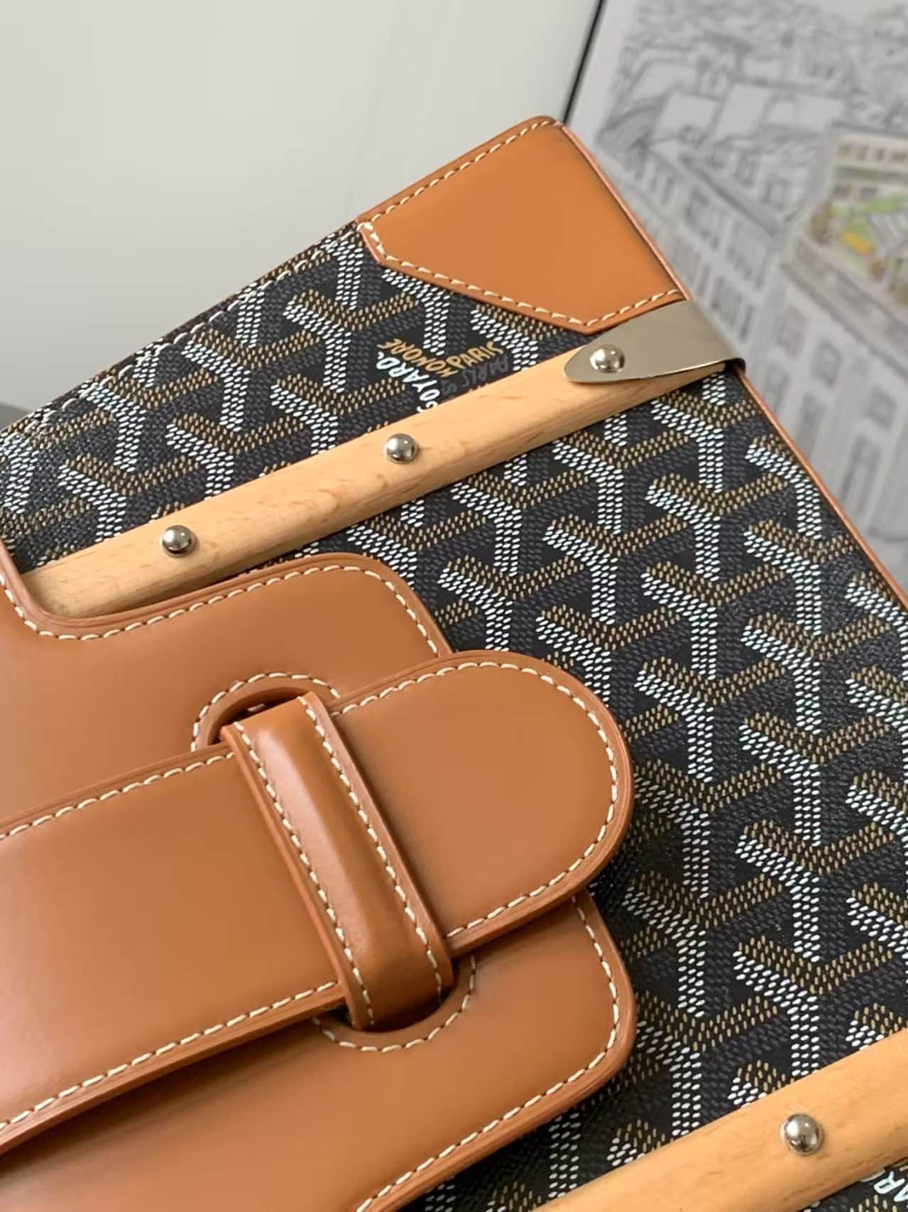 Saïgon PM Bag Goyardine Canvas & Clamecy Cowhide Black & Tan High