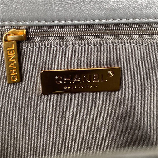 Large Chanel 19 Flap Bag Lambskin Dark Grey Silver High