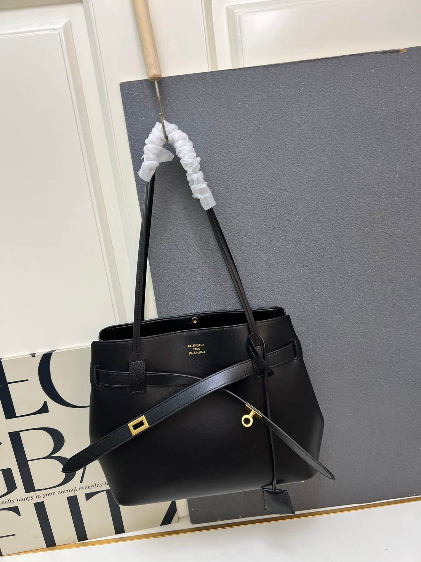 Balenciaga Bel Air Tote Bag Large in black smooth calfskin gold hardware 1W5047 High