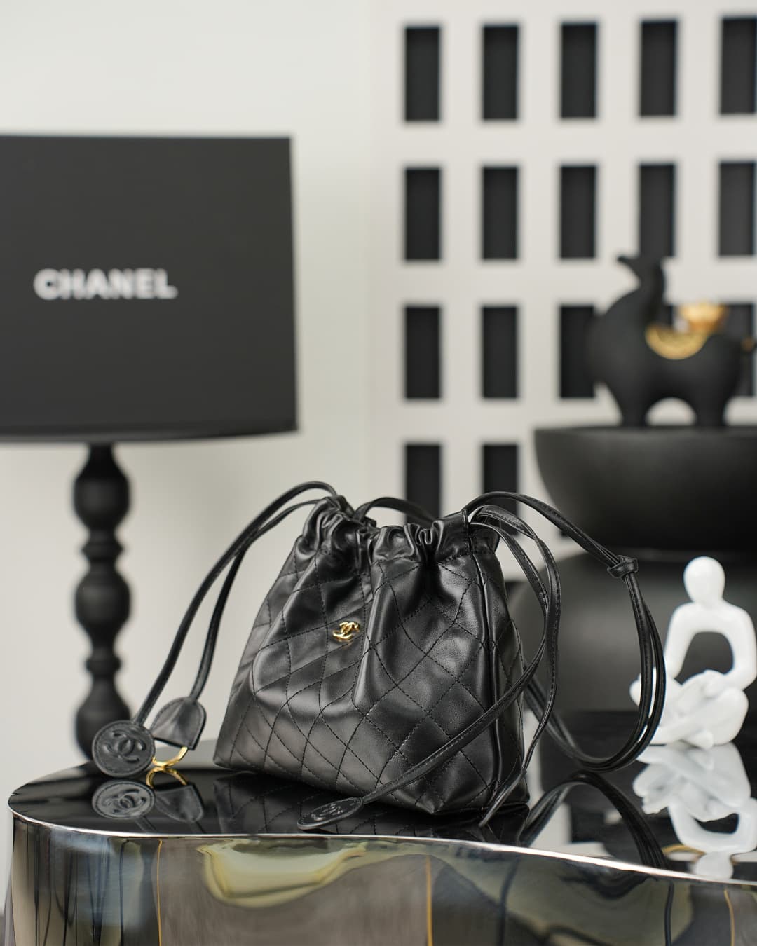 Chanel Clutch with Leather Strap Lambskin & Gold-tone Metal AP5228 Black A