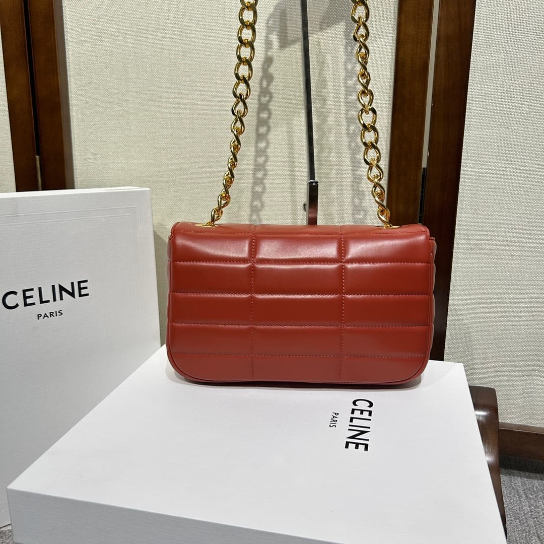 Celine Matelasse Monochrome Chain Shoulder Bag Red High