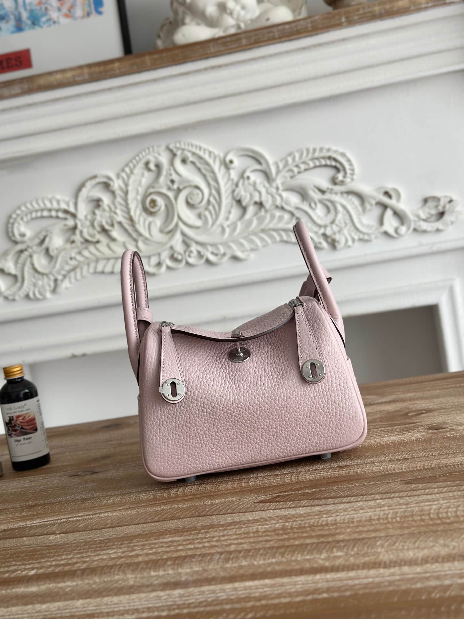 Hermes Lindy Mini Bag Clemence Leather In Rose Sheherazade WAX High