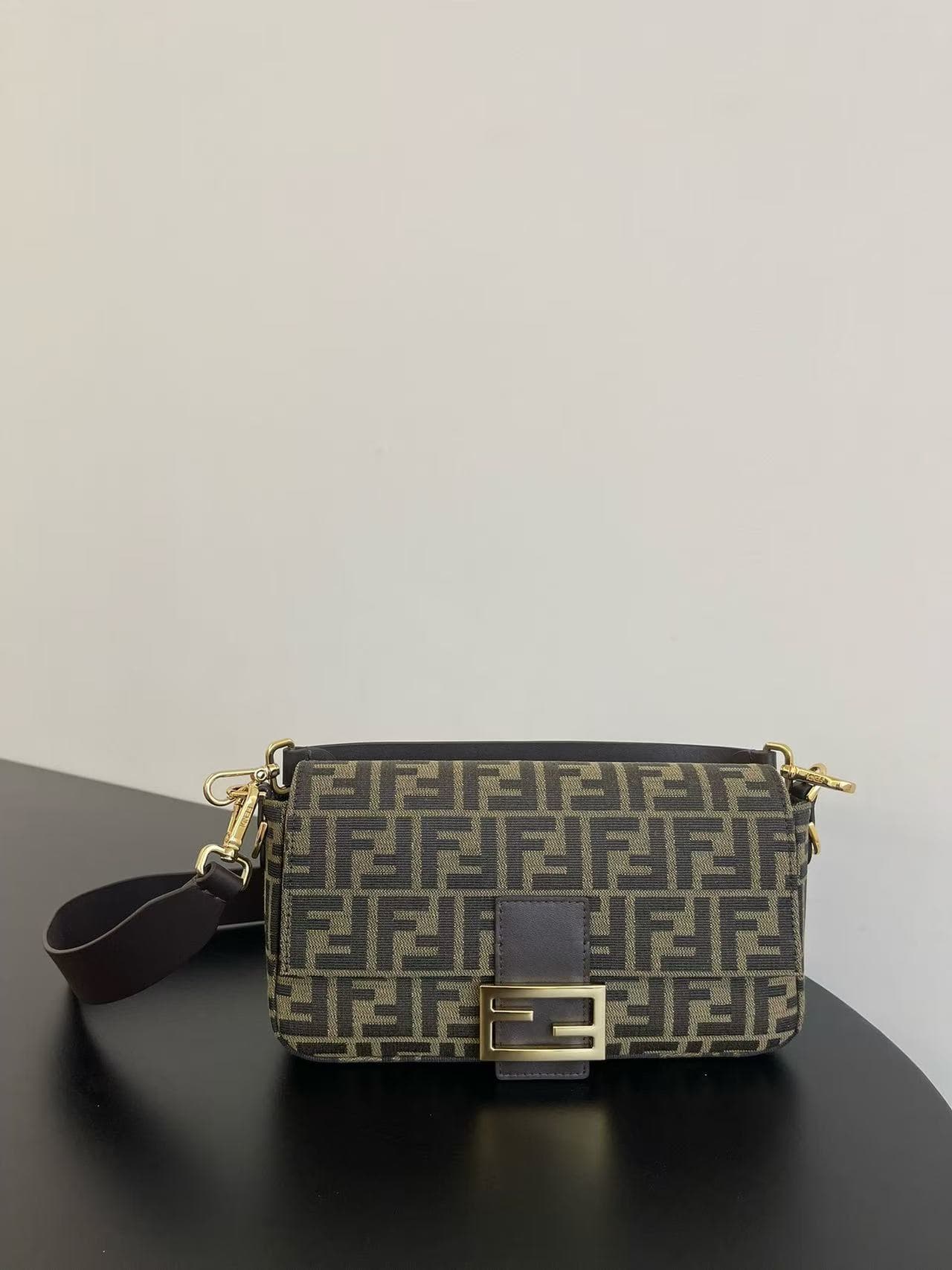 Fendi Baguette Bag in Tobacco Brown FF Jacquard Fabric High