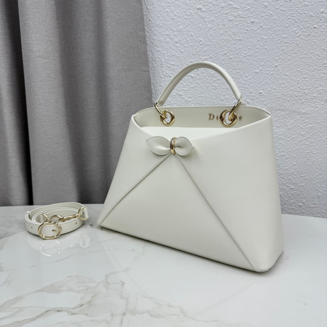 Large Dior Cigale Bag White Shiny Supple Calfskin High