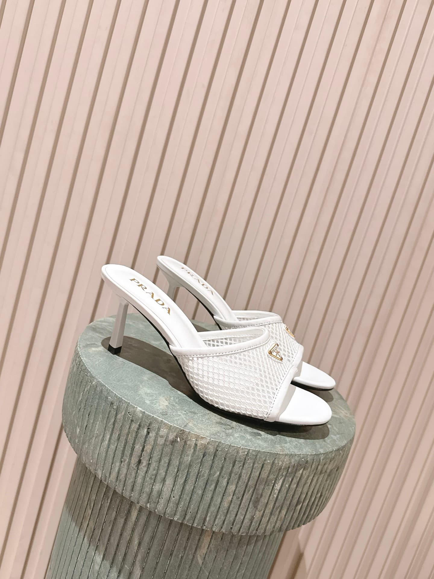Prada Triangle Logo Mesh Slide Sandals