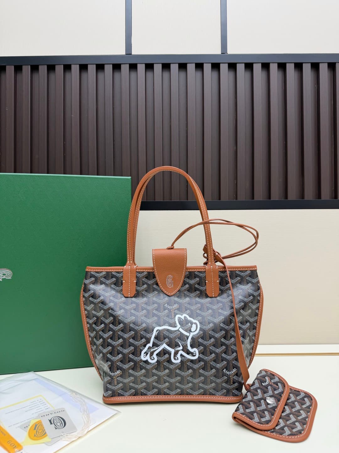 Goyard Mini Anjou Tote Goyardine Canvas with White Painted Mascot Brown High