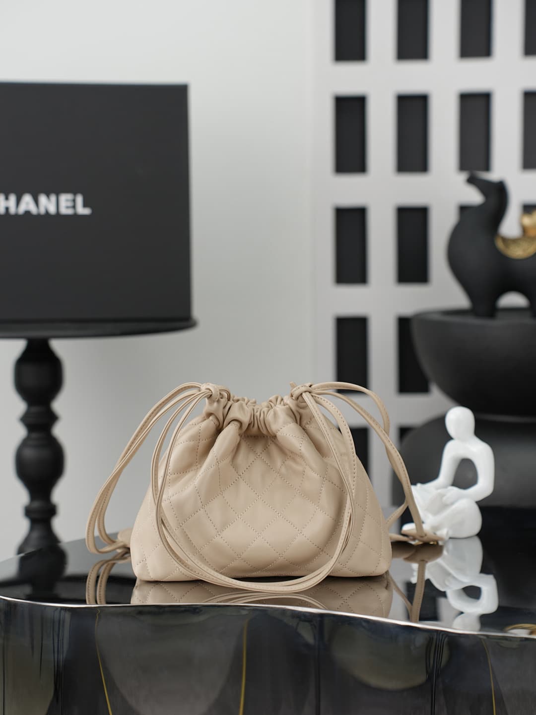 Chanel Clutch with Leather Strap Lambskin & Gold-tone Metal AP5228 Beige A