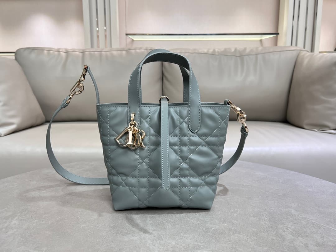 Small Dior Toujours Vertical Tote Bag Bleu Tourmaline Macrocannage Calfskin M2835 High