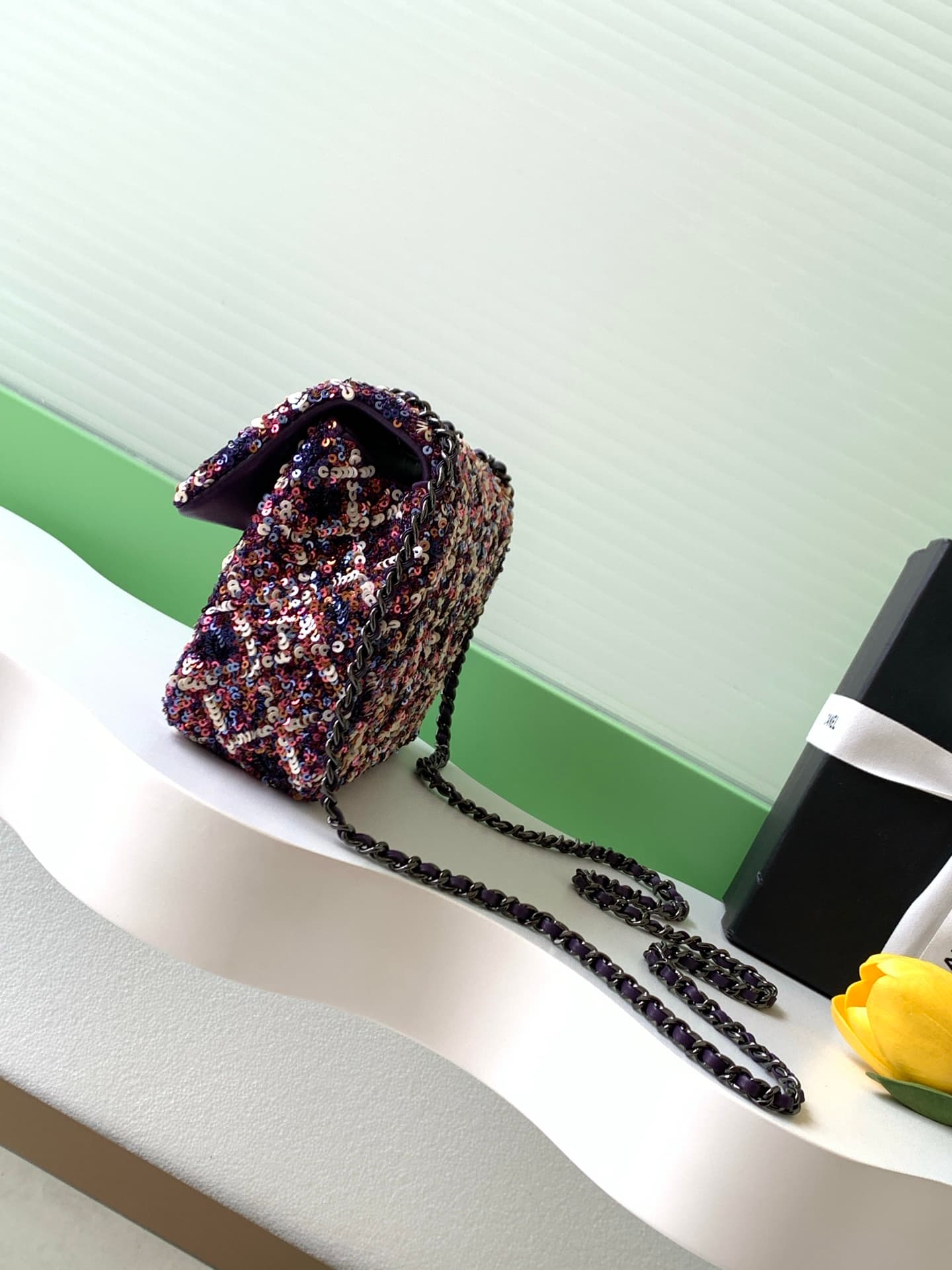 Chanel Flap Bag Sequins & Black-Tone Metal AS4561  A