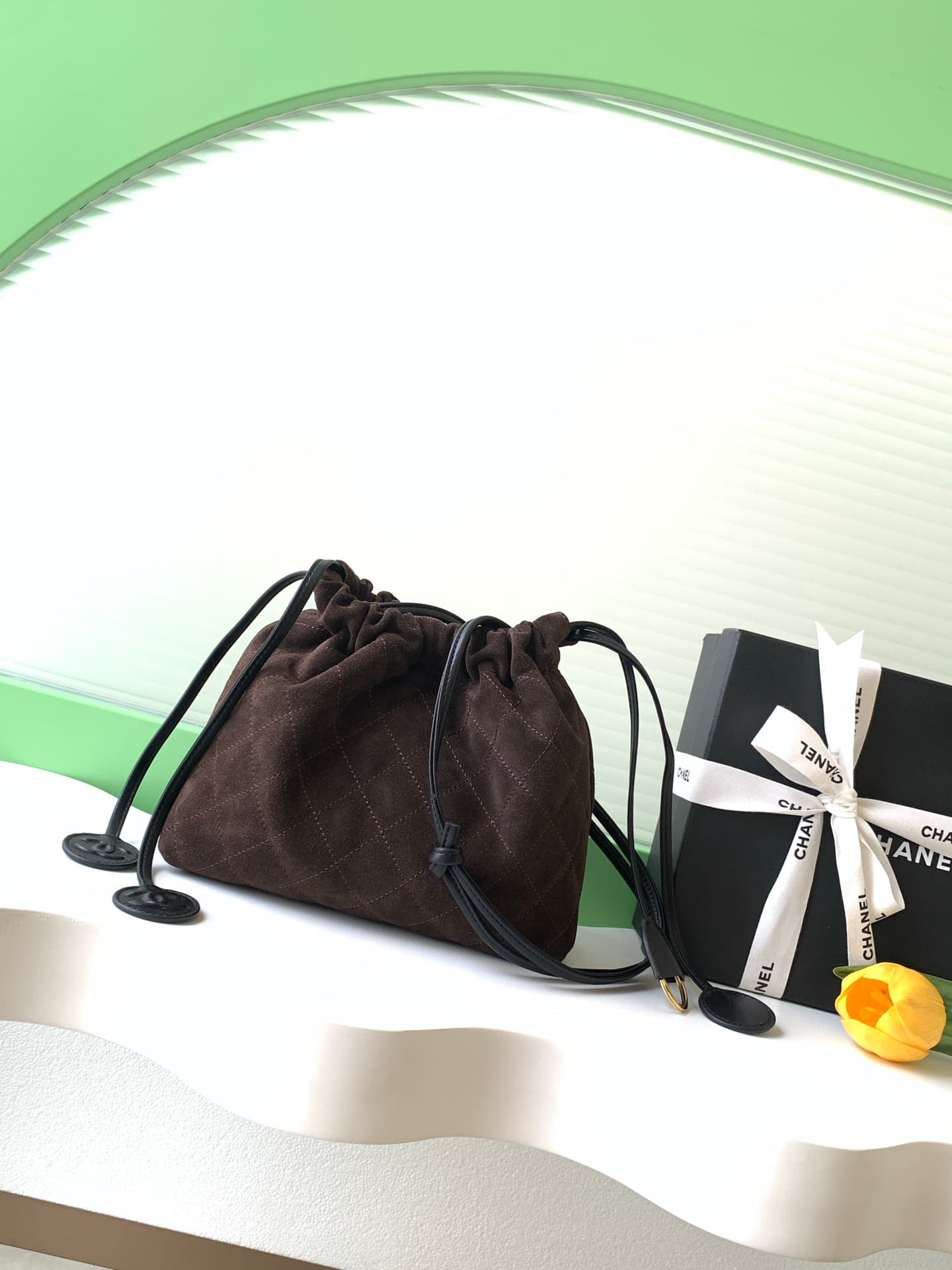 Chanel Clutch with Leather Strap Suede Calfskin & Gold-tone Metal AP5227 Brown A