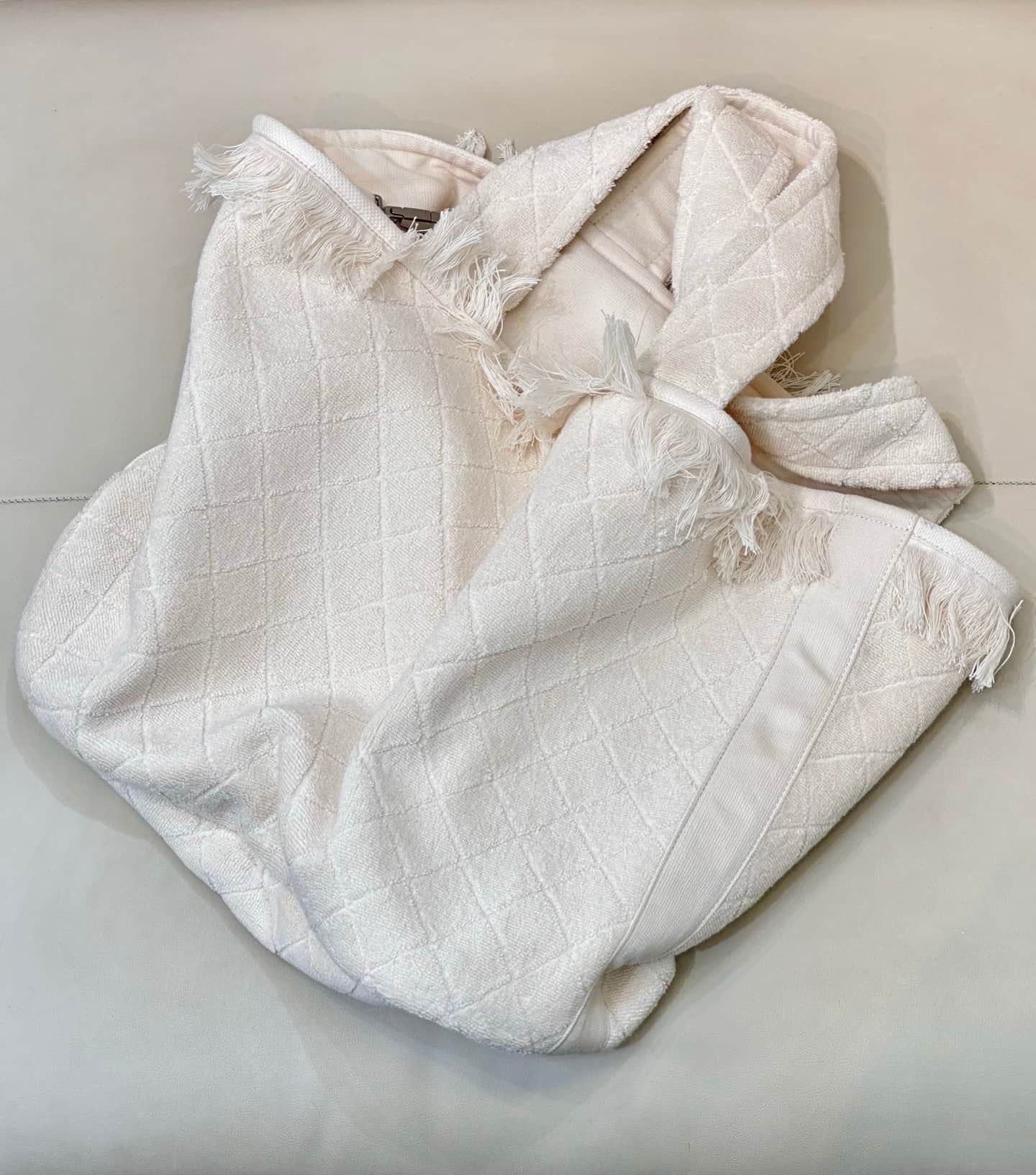 Chanel Beach Hobo Handbag Quilted White Terry Cloth TOP