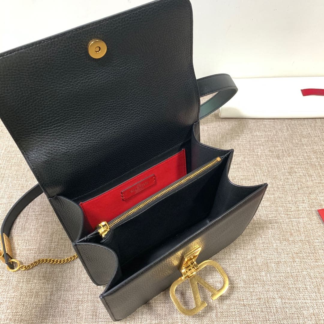Valentino Vsling Large Shoulder Bag In Black Grainy Calfskin High