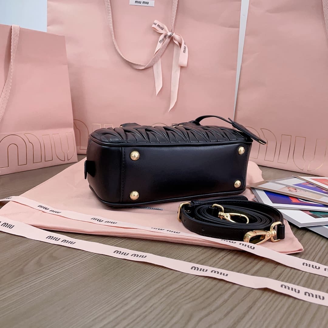 Miu Miu Arcadie matelassé nappa leather bag 5BB142 Black High