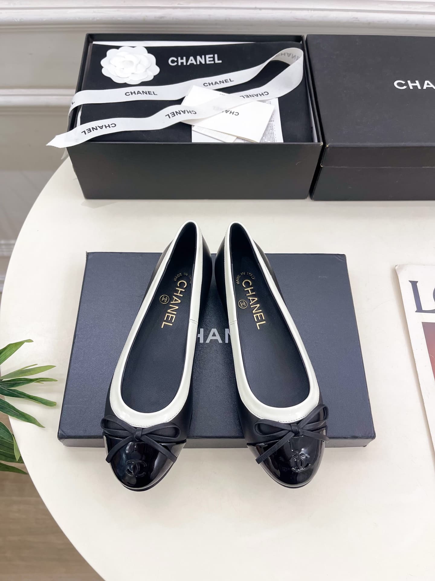 Chanel Lambskin Cap Toe CC Ballerina Flats Women
