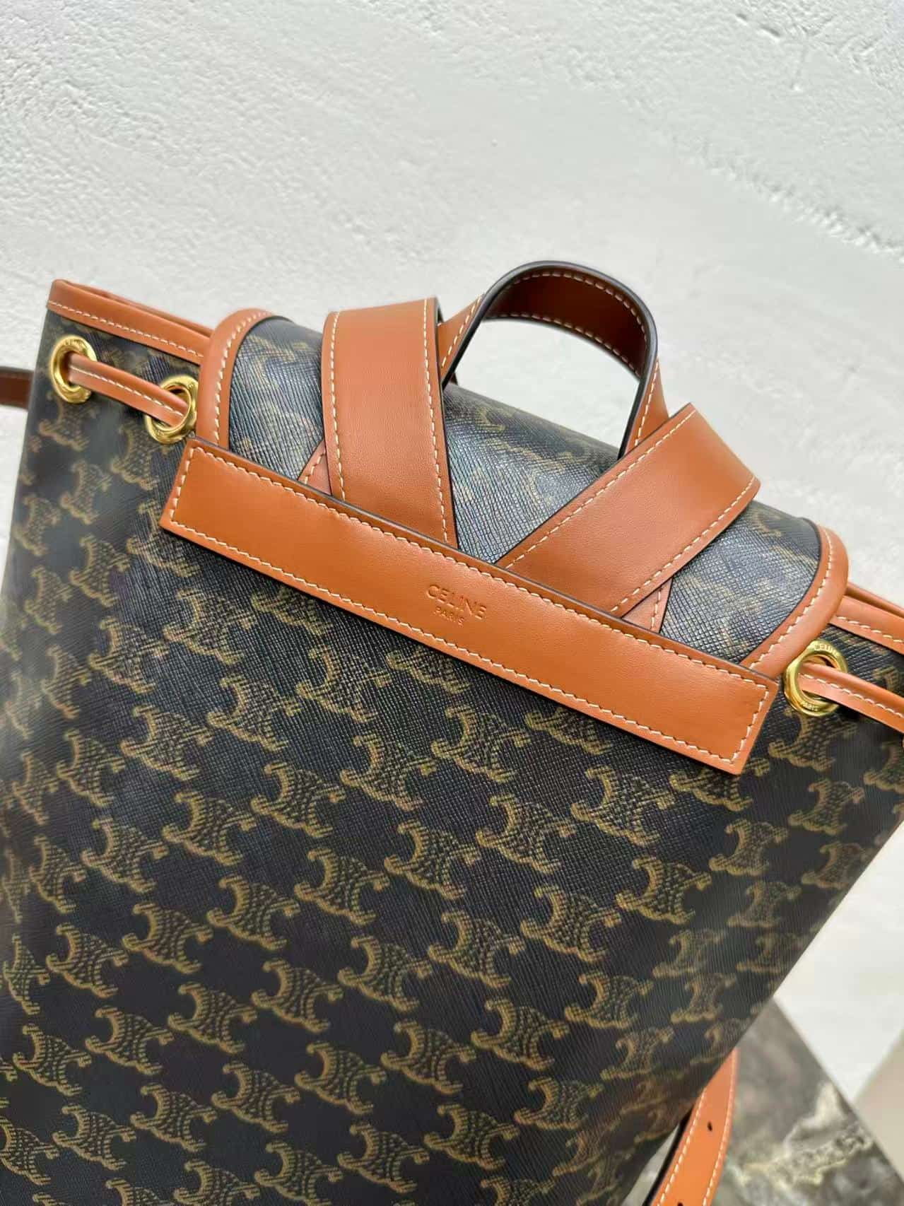 Celine Medium Backpack Folco in Triomphe canvas and calfskin high