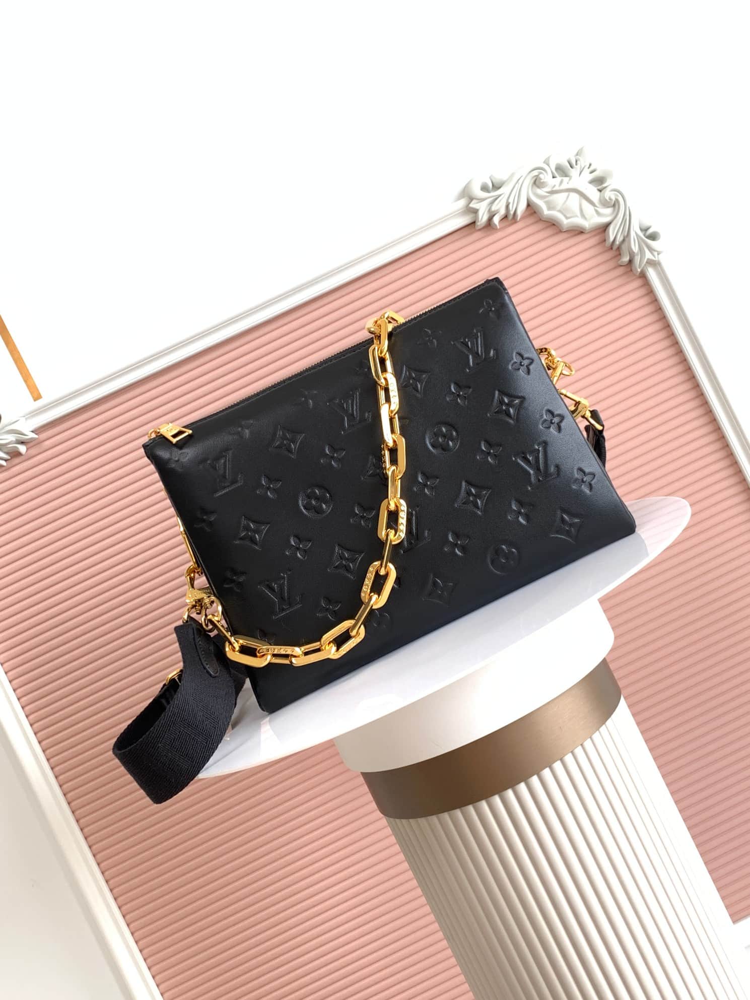Louis Vuitton Coussin PM Black Monogram-embossed puffy lambskin M21260 High