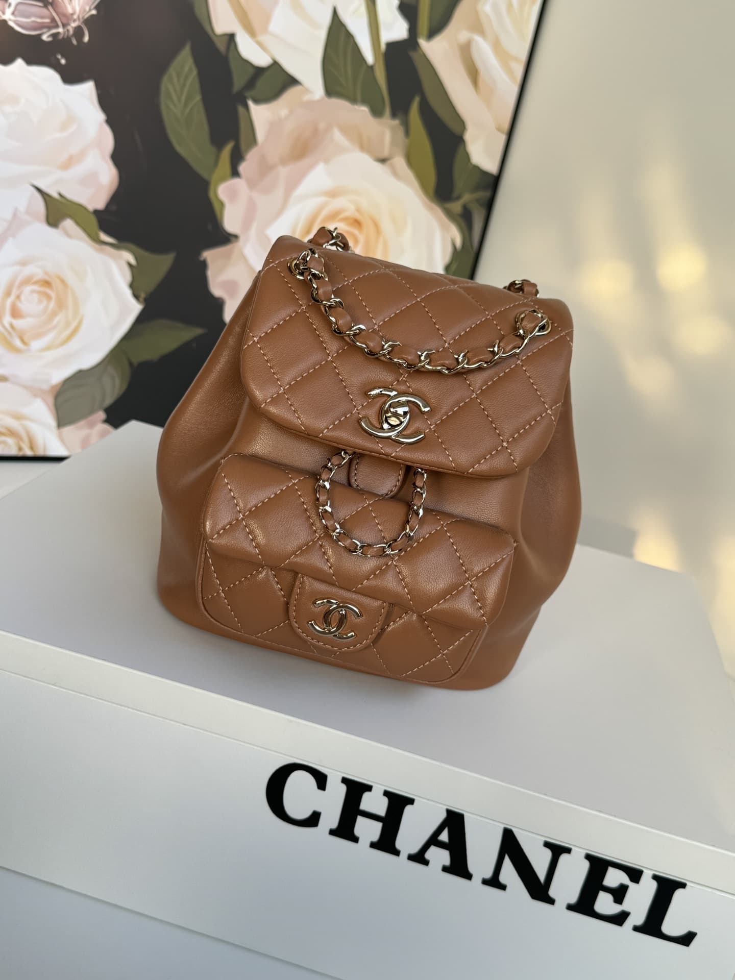 Chanel Small Quilted Duma Backpack Lambskin AS2908 Caramel High
