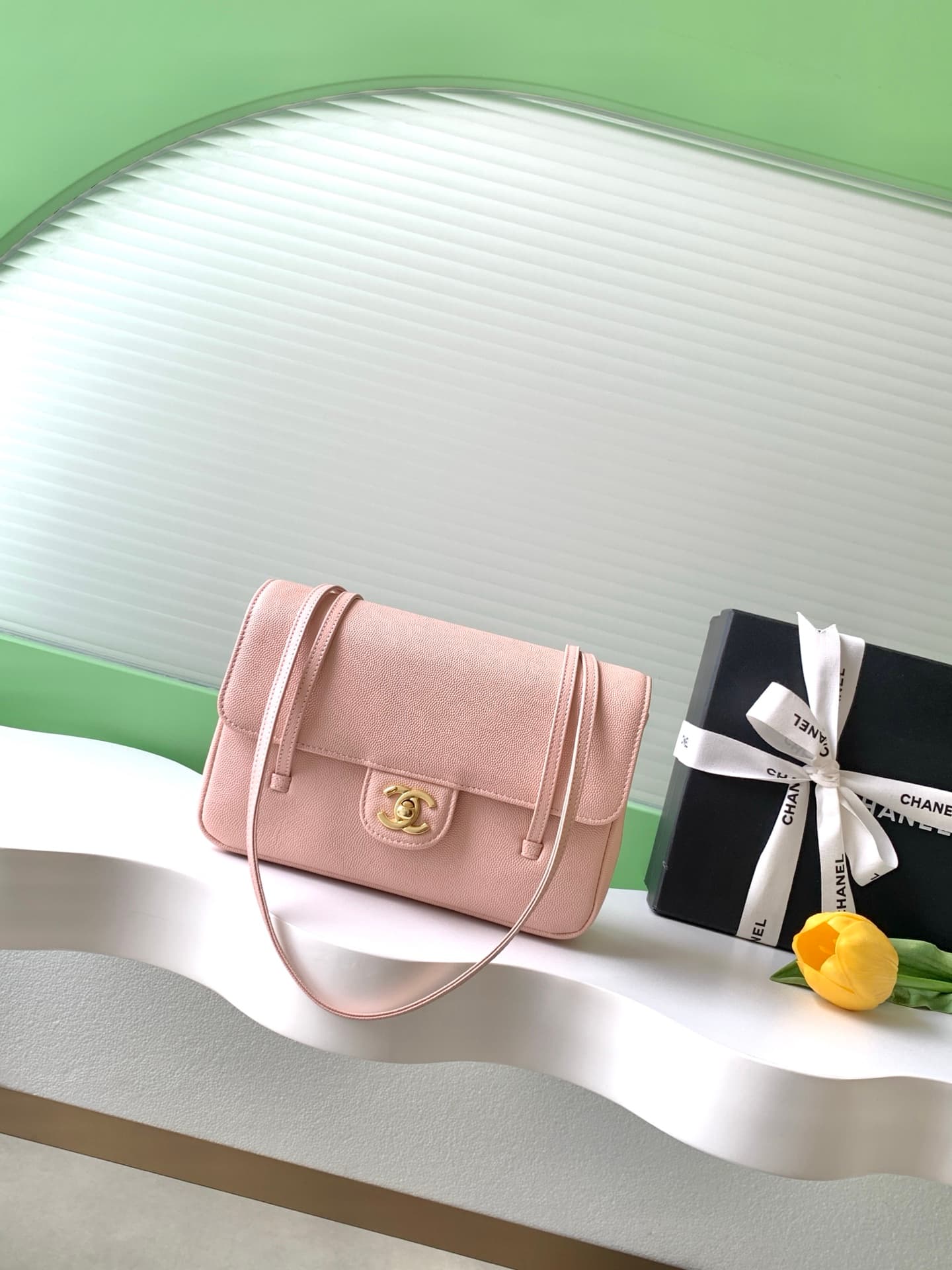 Chanel Small Flap Bag Grained Shiny Calfskin & Gold-Tone Metal AS6130 Pink High