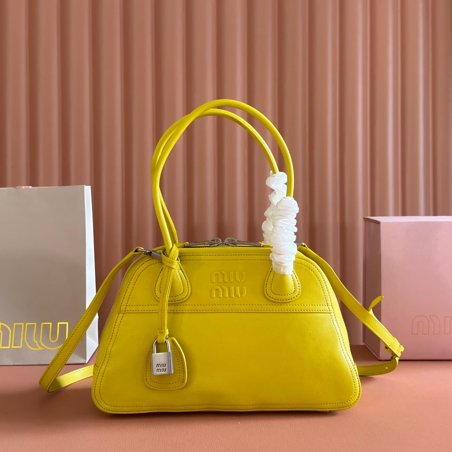 Miu Miu Vivant nappa leather bag Yellow 5BB199 TOP