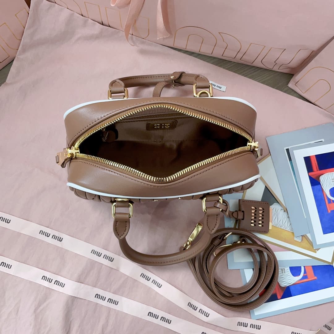 Miu Miu Arcadie matelassé nappa leather bag 5BB142 Brown High