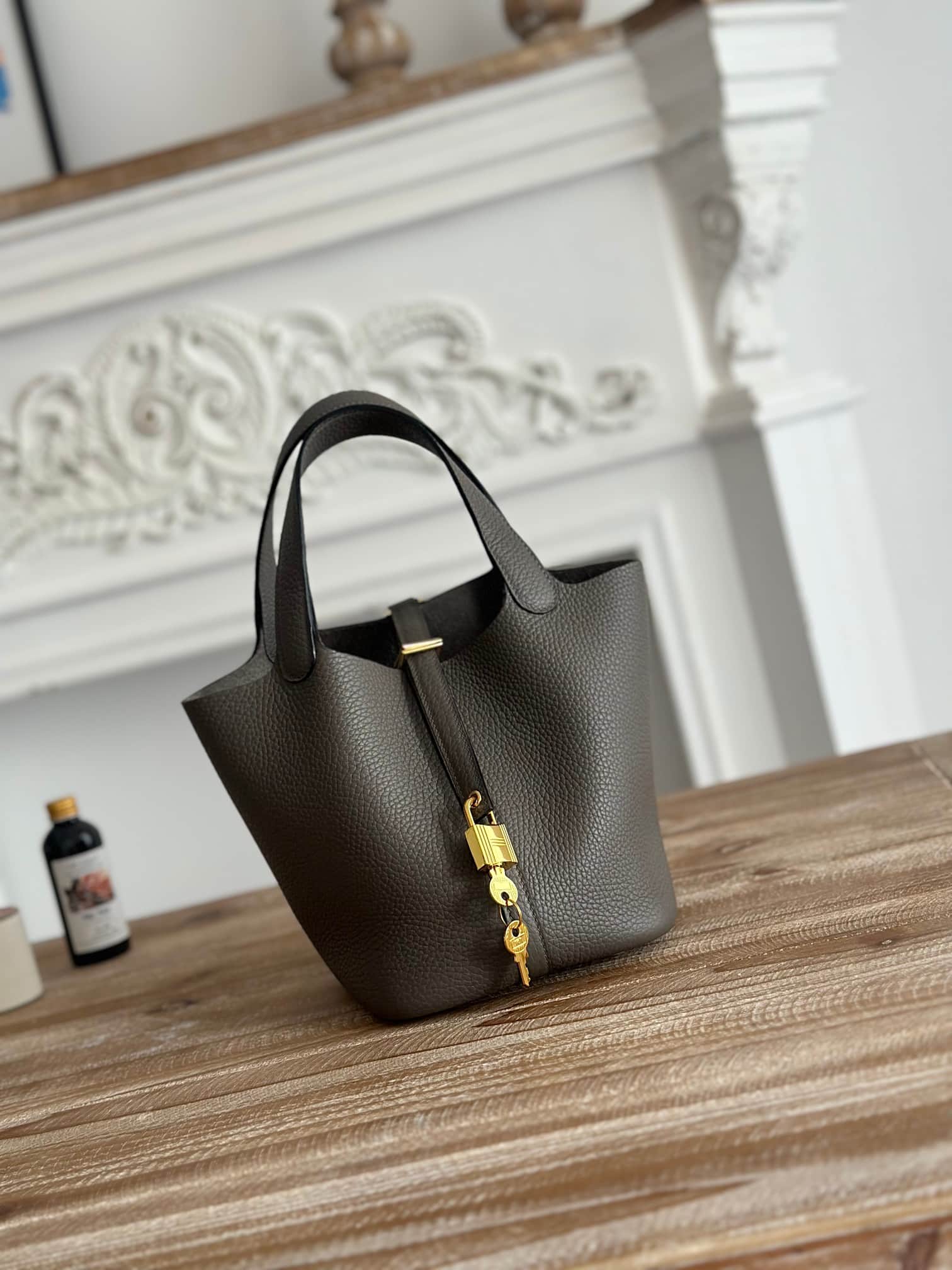 Hermès Picotin Lock 18 Bucket Bag TC Leather Silver/Gold Metal Etain Wax High