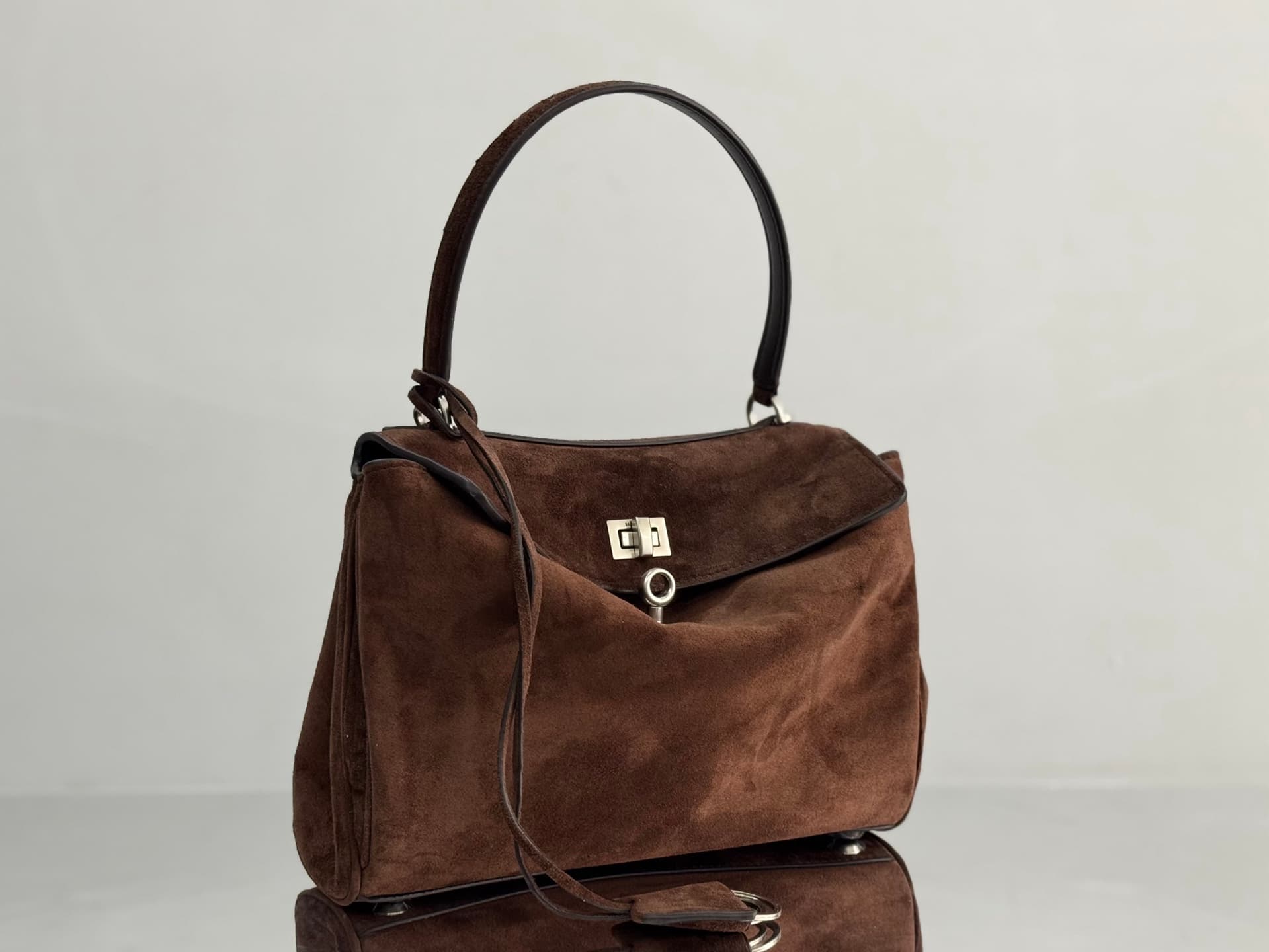 Balenciaga Rodeo Small Bag in Light Espresso Waxed Suede Calfskin With Silver-Tone Metal TOP