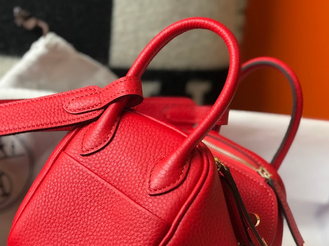 Hermes Lindy Mini Bag Calfskin Leather In Red High
