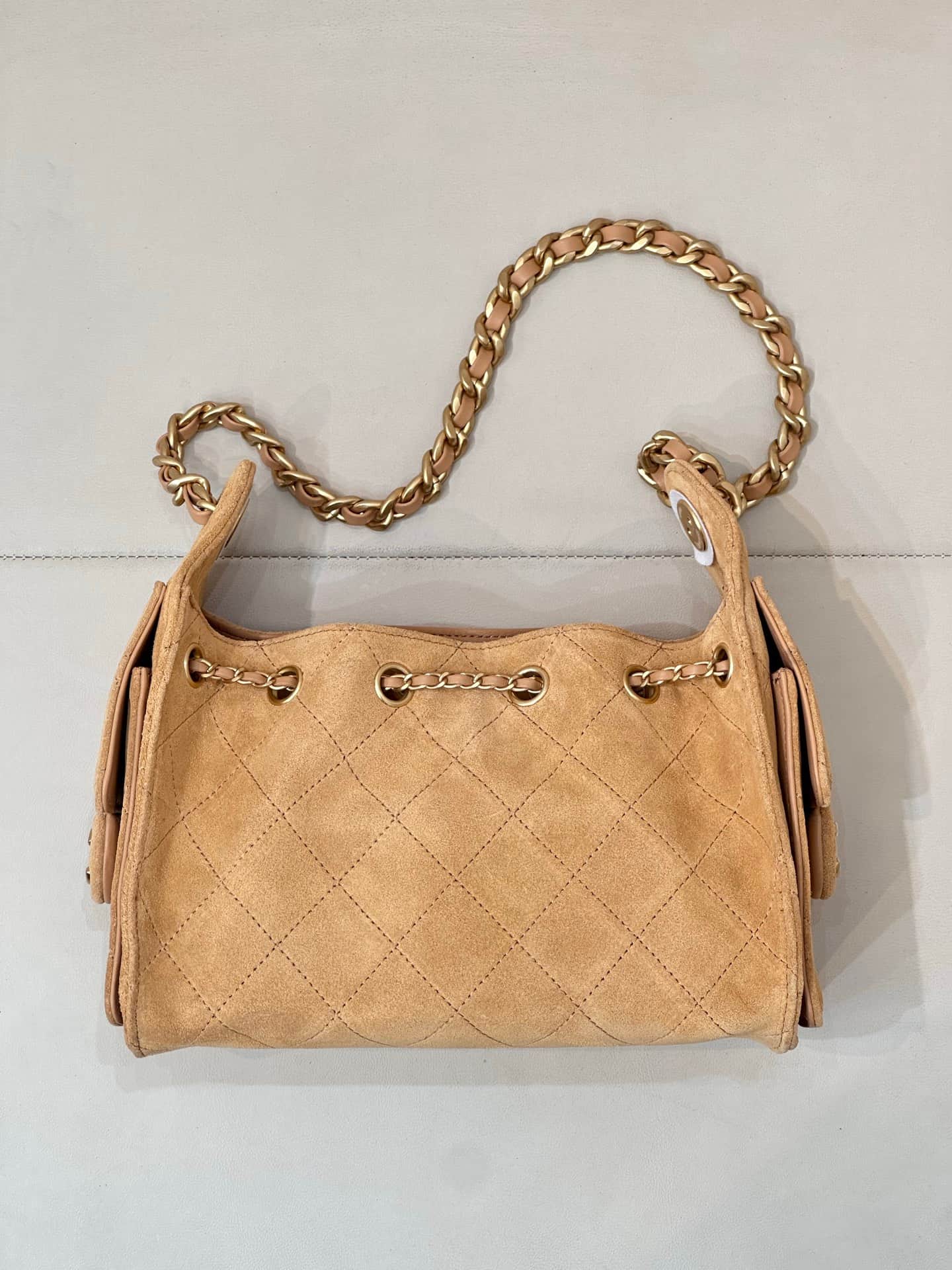 CHANEL 25 Mini Handbag AS5631 Suede &Gold-tone Metal Beige TOP
