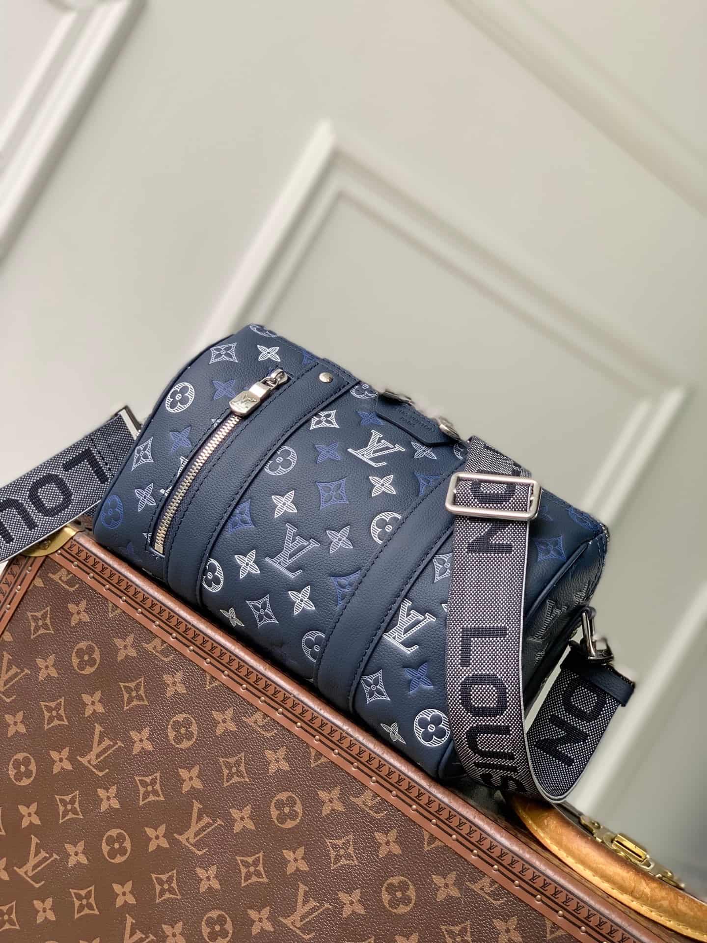 Louis Vuitton City Keepall Navy Blue Monogram Shadow calfskin leather M28617 High